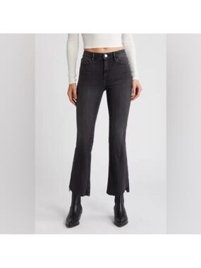 Frame Le Crop Mini Boot Raw Stagger jeans in black